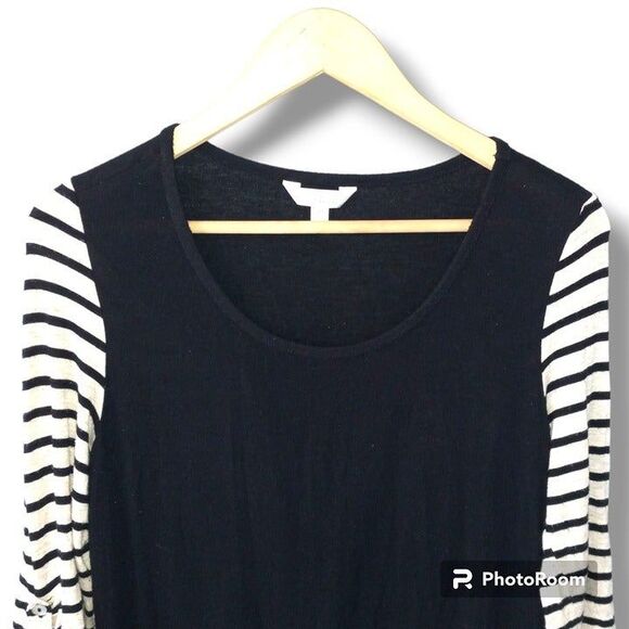 Charming Charlie Medium Striped Blouse-Button Down Back-Roll Tab Sleeve-Classic - Picture 3 of 10